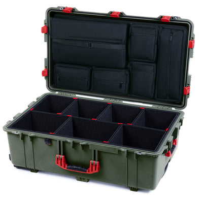 Pelican 1650 Case, OD Green with Red Handles & Latches TrekPak Divider System with Laptop Computer Pouch ColorCase 016500-0220-130-320