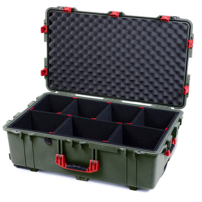 Pelican 1650 Case, OD Green with Red Handles & Push-Button Latches TrekPak Divider System with Convoluted Lid Foam ColorCase 016500-0020-130-321