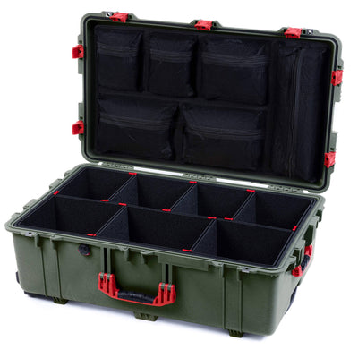 Pelican 1650 Case, OD Green with Red Handles & Push-Button Latches TrekPak Divider System with Mesh Lid Organizer ColorCase 016500-0120-130-321