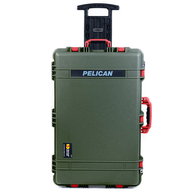 Pelican 1650 Case, OD Green with Red Handles & Push-Button Latches ColorCase