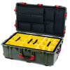 Pelican 1650 Case, OD Green with Red Handles & Latches Yellow Padded Microfiber Dividers with Laptop Computer Lid Pouch ColorCase 016500-0210-130-320