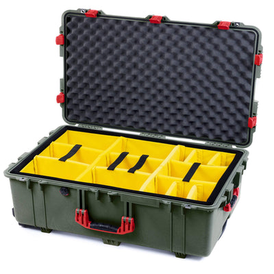 Pelican 1650 Case, OD Green with Red Handles & Latches Yellow Padded Microfiber Dividers with Convoluted Lid Foam ColorCase 016500-0010-130-320