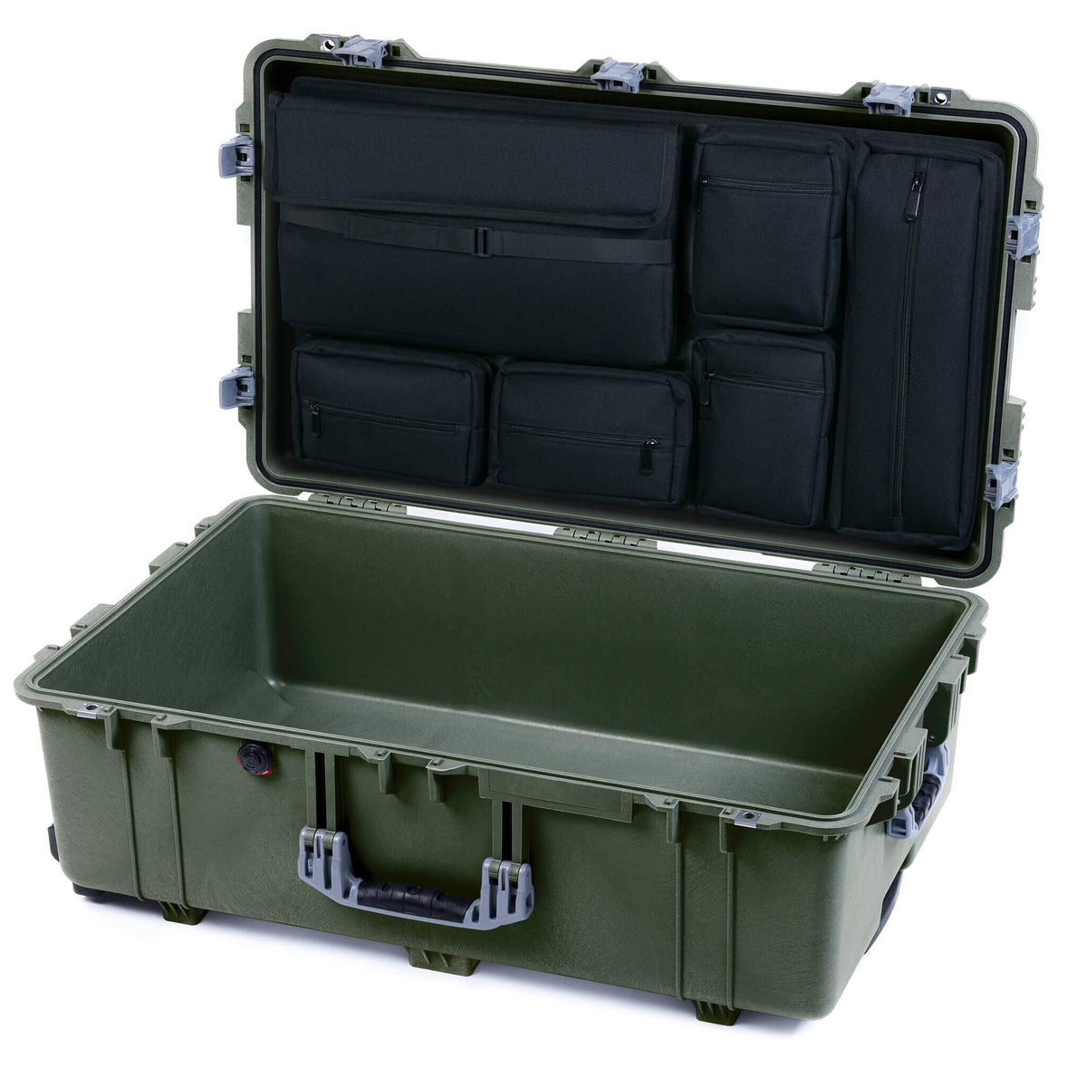 Pelican 1650 Case, OD Green with Silver Handles &amp; Push-Button Latches Laptop Computer Lid Pouch Only ColorCase 016500-0200-130-181