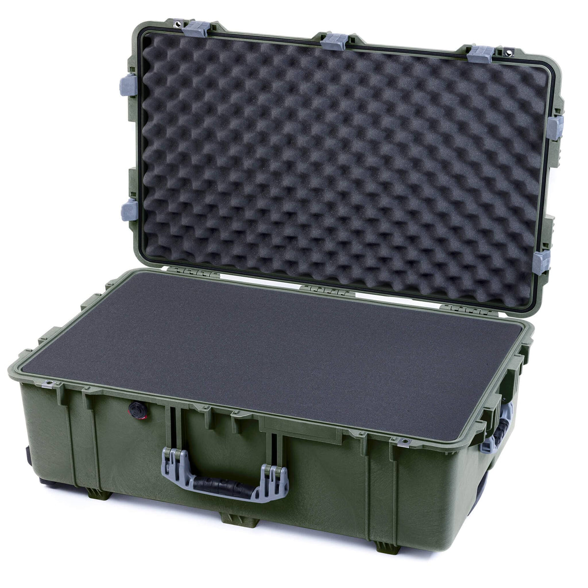 Pelican 1650 Case, OD Green with Silver Handles &amp; Latches Pick &amp; Pluck Foam with Convoluted Lid Foam ColorCase 016500-0001-130-180