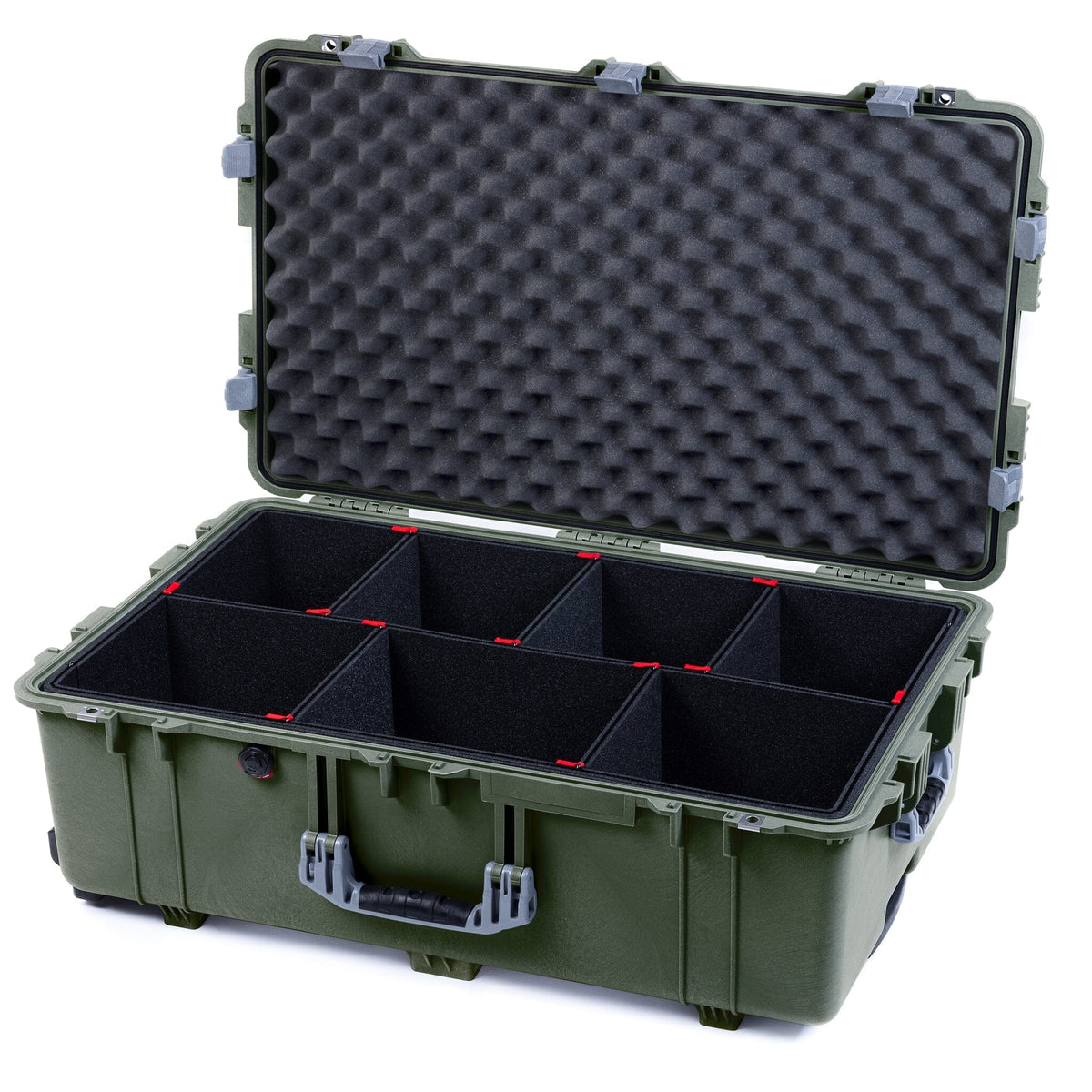 Pelican 1650 Case, OD Green with Silver Handles &amp; Latches TrekPak Divider System with Convoluted Lid Foam ColorCase 016500-0020-130-180