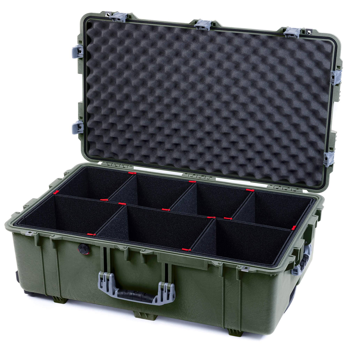 Pelican 1650 Case, OD Green with Silver Handles &amp; Push-Button Latches TrekPak Divider System with Convoluted Lid Foam ColorCase 016500-0020-130-181