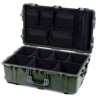 Pelican 1650 Case, OD Green with Silver Handles & Latches TrekPak Divider System with Mesh Lid Organizer ColorCase 016500-0120-130-180