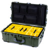 Pelican 1650 Case, OD Green with Silver Handles & Push-Button Latches Yellow Padded Microfiber Dividers with Mesh Lid Organizer ColorCase 016500-0110-130-181