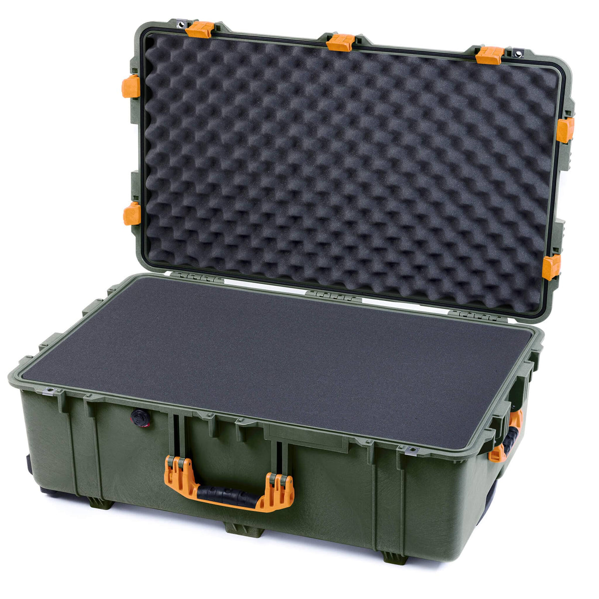 Pelican 1650 Case, OD Green with Yellow Handles &amp; Latches Pick &amp; Pluck Foam with Convoluted Lid Foam ColorCase 016500-0001-130-240