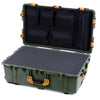 Pelican 1650 Case, OD Green with Yellow Handles & Push-Button Latches Pick & Pluck Foam with Mesh Lid Organizer ColorCase 016500-0101-130-241