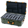 Pelican 1650 Case, OD Green with Yellow Handles & Latches Gray Padded Microfiber Dividers with Laptop Computer Lid Pouch ColorCase 016500-0270-130-240