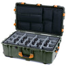 Pelican 1650 Case, OD Green with Yellow Handles & Push-Button Latches Gray Padded Microfiber Dividers with Laptop Computer Lid Pouch ColorCase 016500-0270-130-241