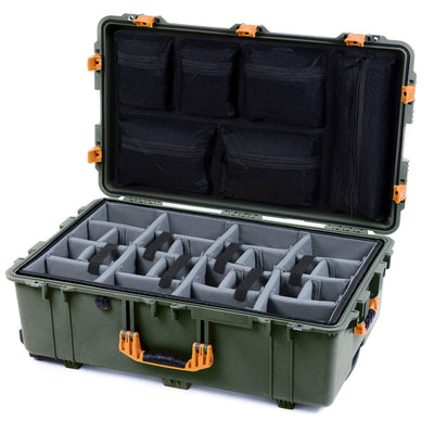 Pelican 1650 Case, OD Green with Yellow Handles & Push-Button Latches Gray Padded Microfiber Dividers with Mesh Lid Organizer ColorCase 016500-0170-130-241