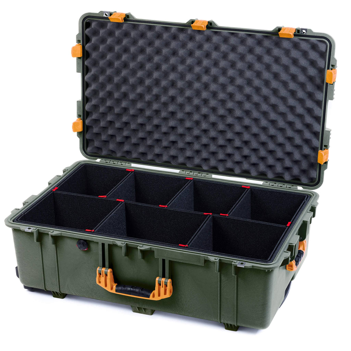 Pelican 1650 Case, OD Green with Yellow Handles &amp; Latches TrekPak Divider System with Convoluted Lid Foam ColorCase 016500-0020-130-240