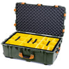 Pelican 1650 Case, OD Green with Yellow Handles & Push-Button Latches Yellow Padded Microfiber Dividers with Convoluted Lid Foam ColorCase 016500-0010-130-241