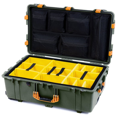 Pelican 1650 Case, OD Green with Yellow Handles & Latches Yellow Padded Microfiber Dividers with Mesh Lid Organizer ColorCase 016500-0110-130-240