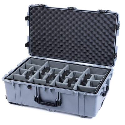 Pelican 1650 Case, Silver with Black Handles & Push-Button Latches Gray Padded Dividers with Convoluted Lid Foam ColorCase 016500-0070-180-111