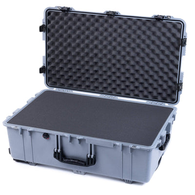 Pelican 1650 Case, Silver with Black Handles & TSA Locking Latches Pick & Pluck Foam with Convoluted Lid Foam ColorCase 016500-0001-180-L10