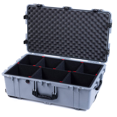 Pelican 1650 Case, Silver with Black Handles & TSA Locking Latches TrekPak Divider System with Convoluted Lid Foam ColorCase 016500-0020-180-L10