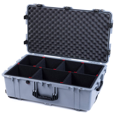 Pelican 1650 Case, Silver with Black Handles & Push-Button Latches TrekPak Divider System with Convoluted Lid Foam ColorCase 016500-0020-180-111