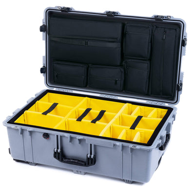 Pelican 1650 Case, Silver with Black Handles & Latches Yellow Padded Microfiber Dividers with Laptop Computer Lid Pouch ColorCase 016500-0210-180-110