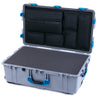 Pelican 1650 Case, Silver with Blue Handles & Push-Button Latches Pick & Pluck Foam with Laptop Computer Lid Pouch ColorCase 016500-0201-180-121