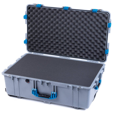 Pelican 1650 Case, Silver with Blue Handles & Latches Pick & Pluck Foam with Convoluted Lid Foam ColorCase 016500-0001-180-120