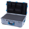 Pelican 1650 Case, Silver with Blue Handles & Latches Pick & Pluck Foam with Mesh Lid Organizer ColorCase 016500-0101-180-120