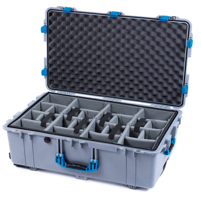Pelican 1650 Case, Silver with Blue Handles & Latches Gray Padded Microfiber Dividers with Convoluted Lid Foam ColorCase 016500-0070-180-120