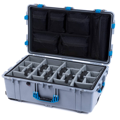 Pelican 1650 Case, Silver with Blue Handles & Latches Gray Padded Microfiber Dividers with Mesh Lid Organizer ColorCase 016500-0170-180-120