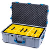 Pelican 1650 Case, Silver with Blue Handles & Push-Button Latches Yellow Padded Microfiber Dividers with Convoluted Lid Foam ColorCase 016500-0010-180-121