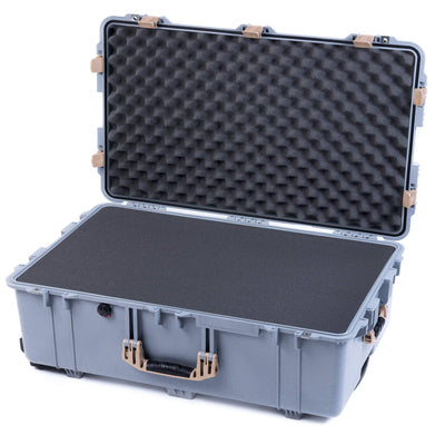 Pelican 1650 Case, Silver with Desert Tan Handles & Latches Pick & Pluck Foam with Convoluted Lid Foam ColorCase 016500-0001-180-310