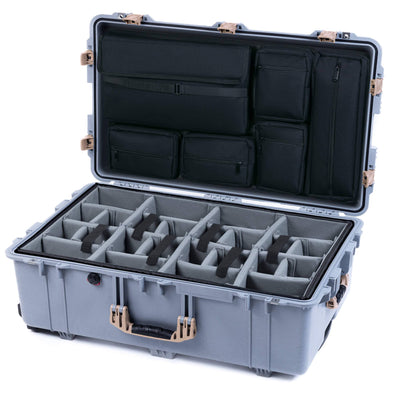 Pelican 1650 Case, Silver with Desert Tan Handles & Push-Button Latches Gray Padded Microfiber Dividers with Laptop Computer Lid Pouch ColorCase 016500-0270-180-311