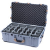 Pelican 1650 Case, Silver with Desert Tan Handles & Push-Button Latches Gray Padded Dividers with Convoluted Lid Foam ColorCase 016500-0070-180-311