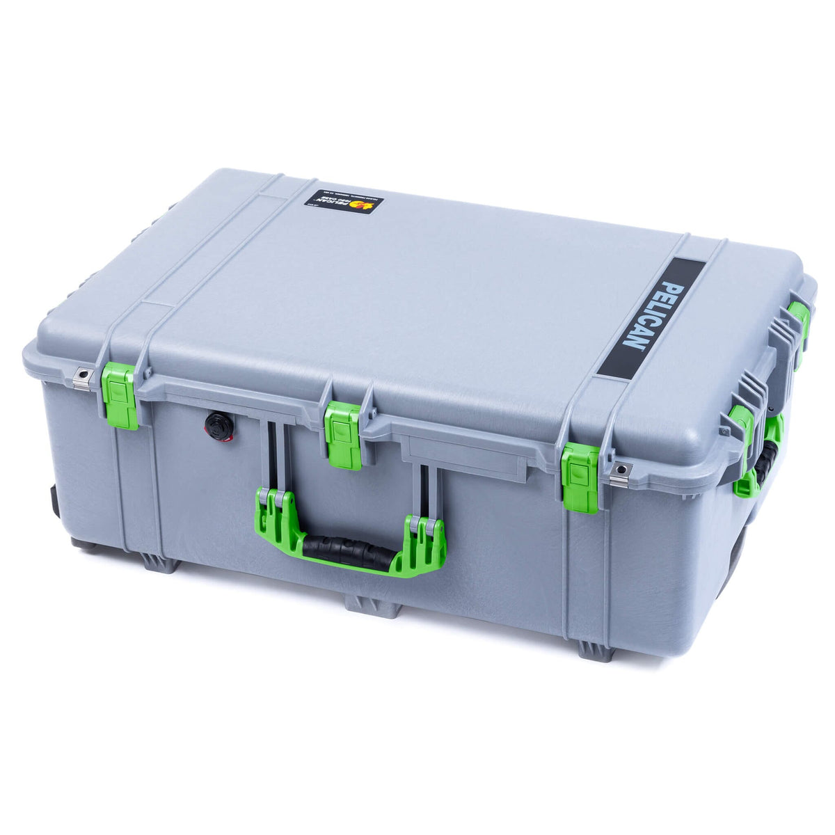 Pelican 1650 Case, Silver with Lime Green Handles &amp; Push-Button Latches ColorCase 