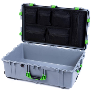 Pelican 1650 Case, Silver with Lime Green Handles & Latches Mesh Lid Organizer Only ColorCase 016500-0100-180-300
