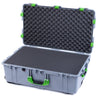 Pelican 1650 Case, Silver with Lime Green Handles & Latches Pick & Pluck Foam with Convoluted Lid Foam ColorCase 016500-0001-180-300