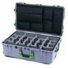 Pelican 1650 Case, Silver with Lime Green Handles & Push-Button Latches Gray Padded Microfiber Dividers with Laptop Computer Lid Pouch ColorCase 016500-0270-180-301