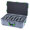 Pelican 1650 Case, Silver with Lime Green Handles & Push-Button Latches Gray Padded Microfiber Dividers with Convoluted Lid Foam ColorCase 016500-0070-180-301