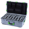 Pelican 1650 Case, Silver with Lime Green Handles & Latches Gray Padded Microfiber Dividers with Mesh Lid Organizer ColorCase 016500-0170-180-300