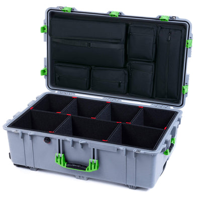 Pelican 1650 Case, Silver with Lime Green Handles & Push-Button Latches TrekPak Divider System with Laptop Computer Pouch ColorCase 016500-0220-180-301