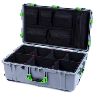 Pelican 1650 Case, Silver with Lime Green Handles & Latches TrekPak Divider System with Mesh Lid Organizer ColorCase 016500-0120-180-300