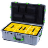 Pelican 1650 Case, Silver with Lime Green Handles & Latches Yellow Padded Microfiber Dividers with Mesh Lid Organizer ColorCase 016500-0110-180-300