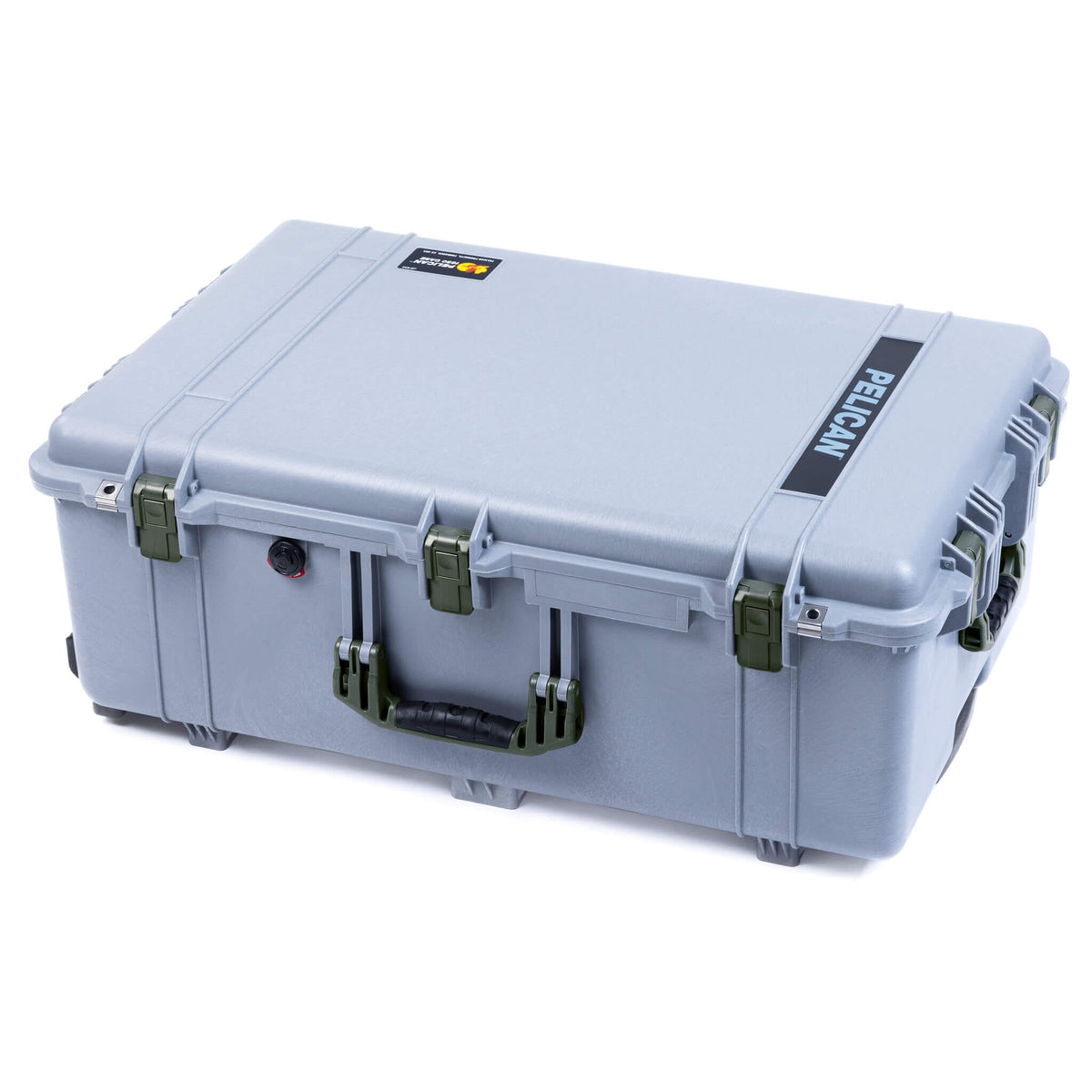 Pelican 1650 Case, Silver with OD Green Handles &amp; Push-Button Latches ColorCase 