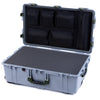 Pelican 1650 Case, Silver with OD Green Handles & Push-Button Latches Pick & Pluck Foam with Mesh Lid Organizer ColorCase 016500-0101-180-131