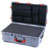 Pelican 1650 Case, Silver with Orange Handles & Latches Pick & Pluck Foam with Laptop Computer Lid Pouch ColorCase 016500-0201-180-150