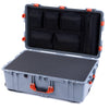 Pelican 1650 Case, Silver with Orange Handles & Push-Button Latches Pick & Pluck Foam with Mesh Lid Organizer ColorCase 016500-0101-180-151