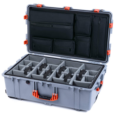 Pelican 1650 Case, Silver with Orange Handles & Push-Button Latches Gray Padded Microfiber Dividers with Laptop Computer Lid Pouch ColorCase 016500-0270-180-151