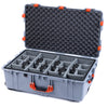 Pelican 1650 Case, Silver with Orange Handles & Latches Gray Padded Microfiber Dividers with Convoluted Lid Foam ColorCase 016500-0070-180-150