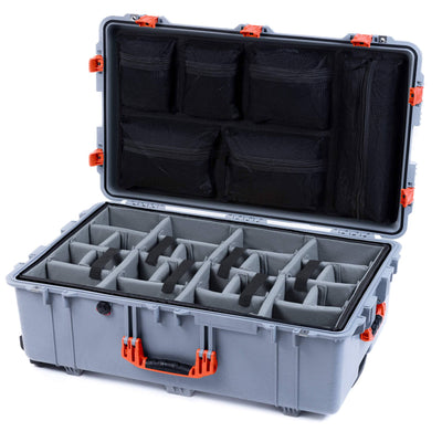 Pelican 1650 Case, Silver with Orange Handles & Push-Button Latches Gray Padded Microfiber Dividers with Mesh Lid Organizer ColorCase 016500-0170-180-151
